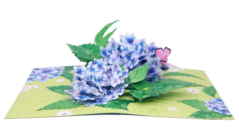 Liif Hydrangea Blossoms Butterfly 3D Greeting Pop Up Mother's Day Card, Spring, Summer, Anniversary, Fathers Day, Get Well, Thinking Of You,With Message Note & Envelop,Large Size 8x6 Inch - Image 3